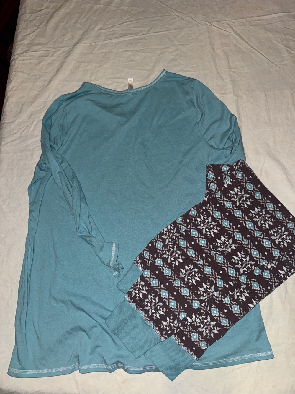 Long Sleeve Teal Pajama Set with Deer Graphic - Picture 2 of 5